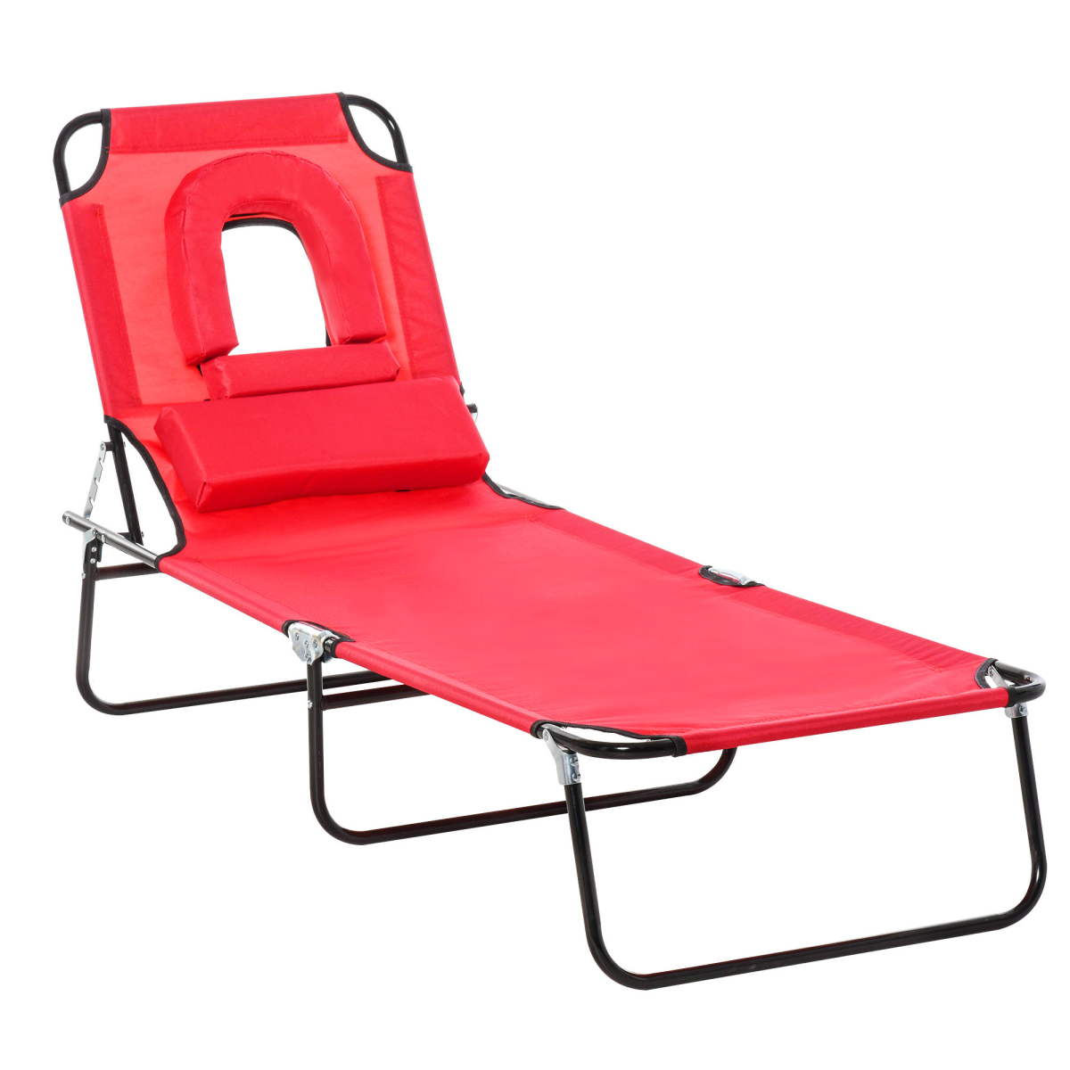 Outsunny Folding Sun Lounger Reclining Chair with Adjustable Backrest and Reading Hole, Red