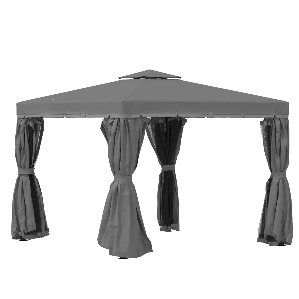 Outsunny 3 x 3m Gazebo Canopy with 2-Tier Roof, Removable Mosquito Netting, Aluminium and Steel Frame, Dark Grey