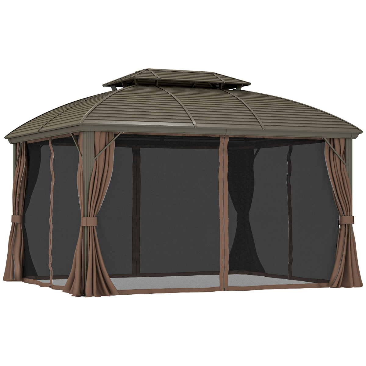 Outsunny 3.65 x 3m Aluminium Outdoor Gazebo with Hardtop Double Roof