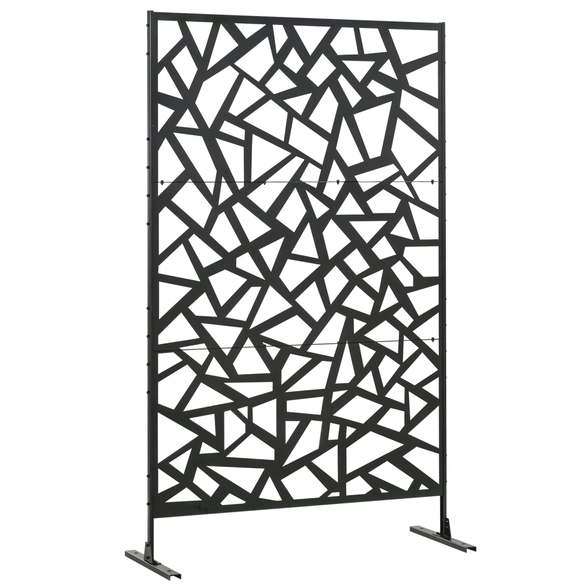 Outsunny Black Steel Garden Partition Screen, Freestanding Outdoor Decorative Divider, Irregular Figure Design, Includes Expansion Screws