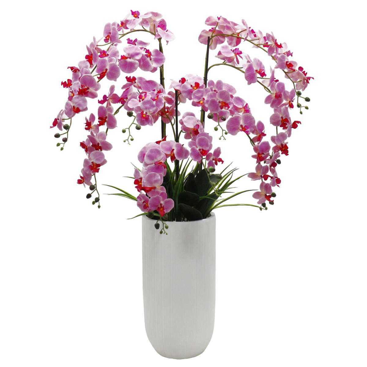 Leaf 150cm Artificial Pink Orchid Potted Display in Decorative Planter