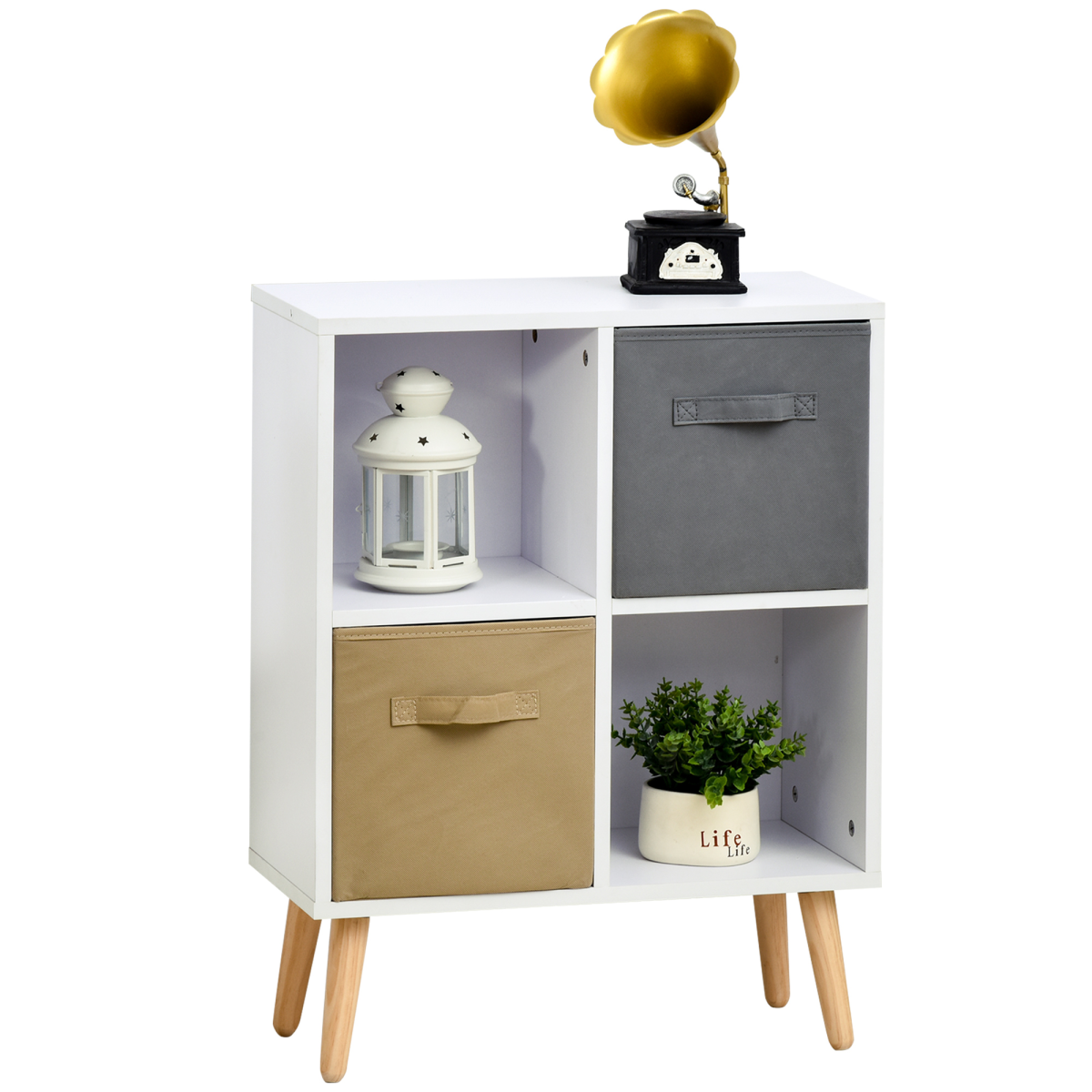 Freestanding 4-Cube Storage Cabinet Bookcase with 2 Fabric Drawers