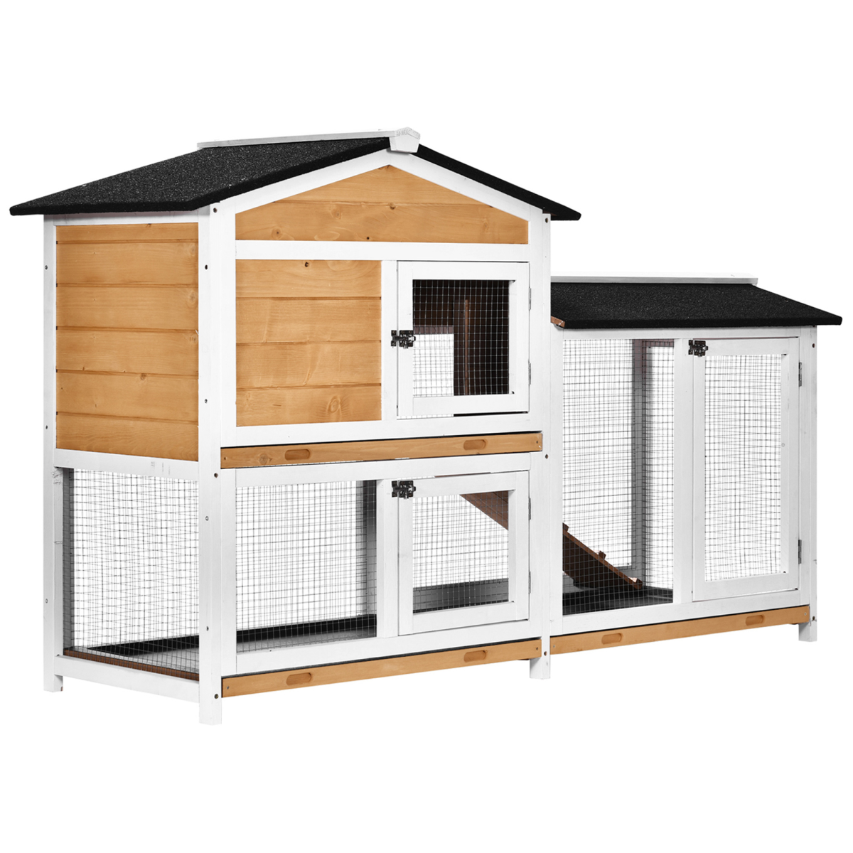 2-Tier Wooden Rabbit Hutch Outdoor Pet Cage with Ramp and Slide-Out Trays PawHut