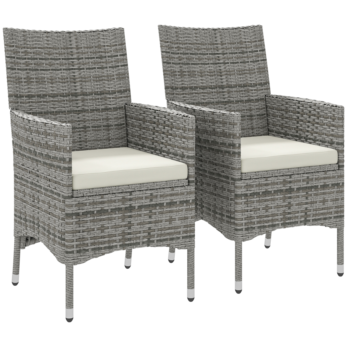 Outsunny 2-Piece Outdoor Rattan Armchair Set with Cushions, Garden Dining Chairs, Mixed Grey