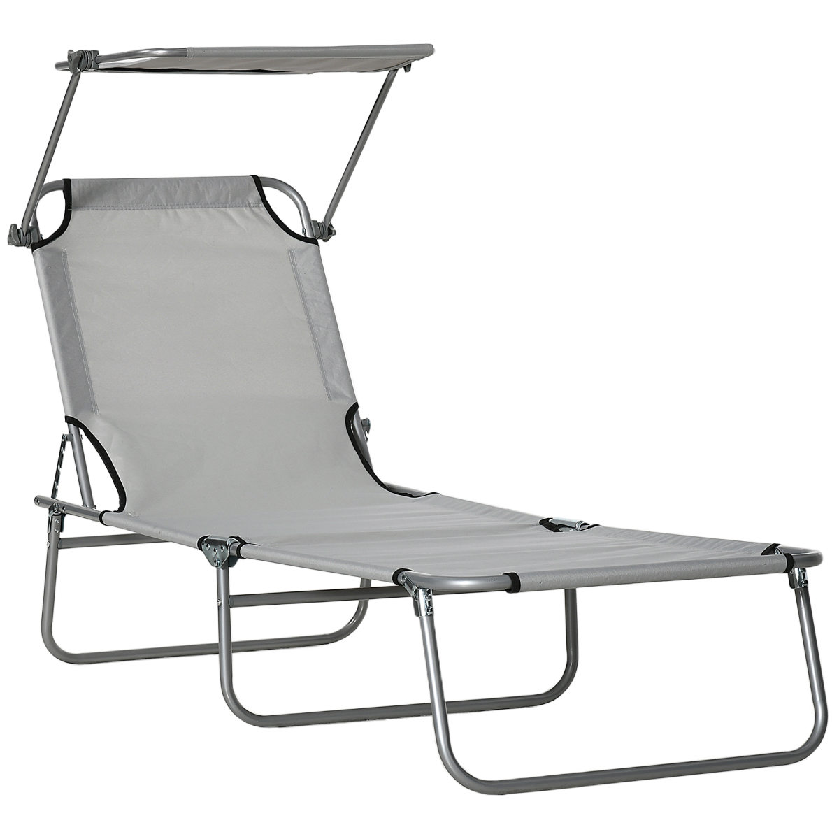 Outsunny Grey Folding Sun Lounger with Adjustable Canopy
