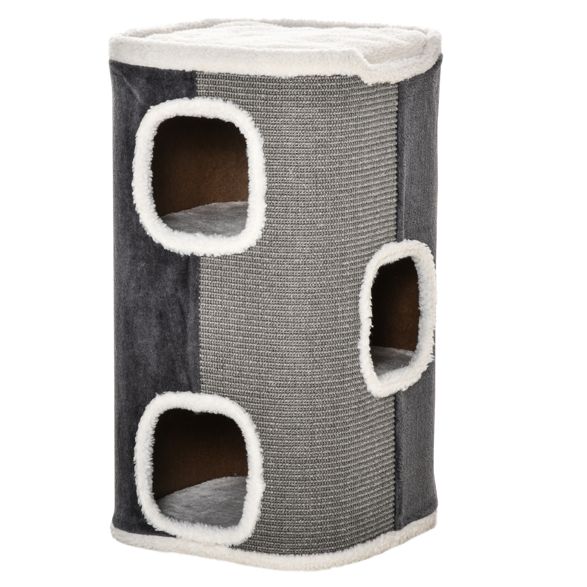 Three-Layer Cat Barrel Scratching Tree Tower with Soft Plush Lining