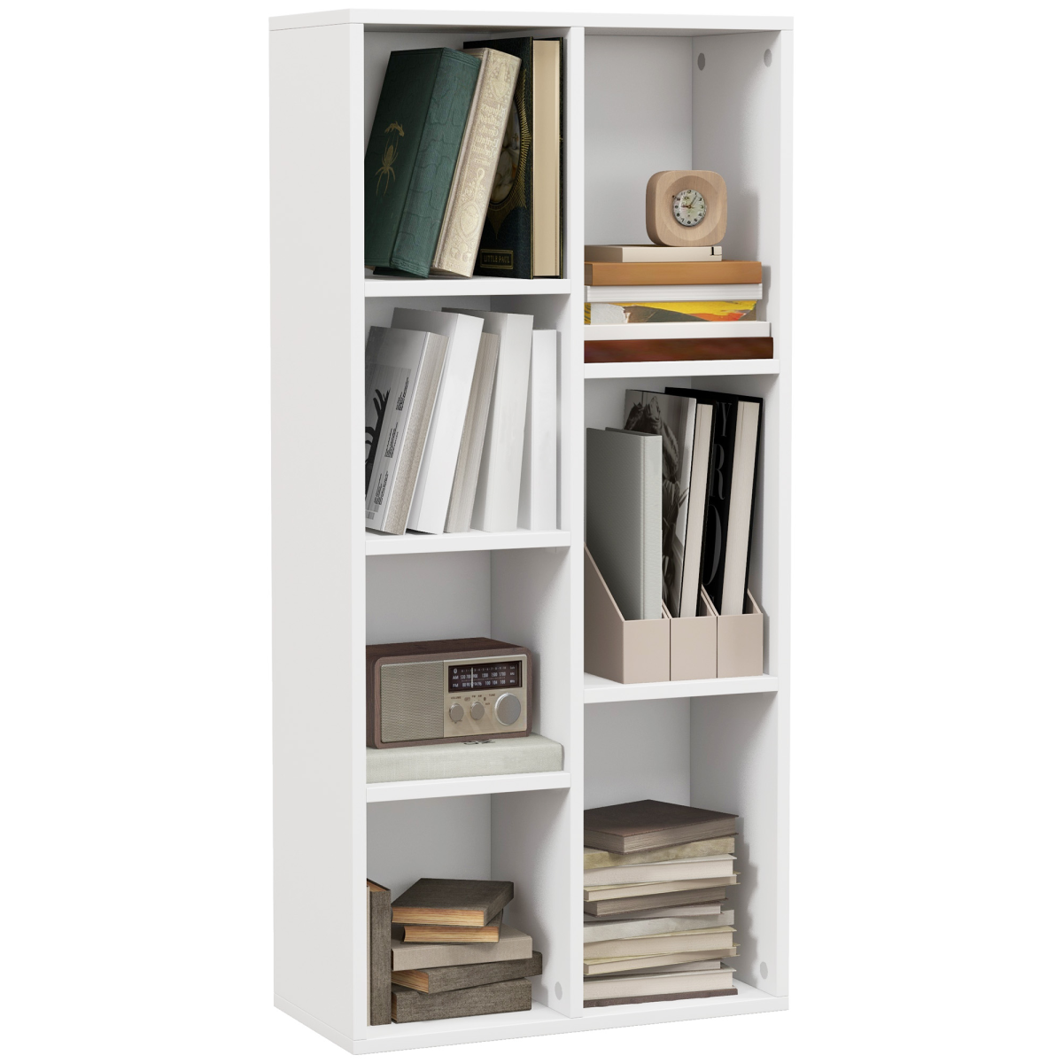 HOMCOM 7-Cube White Bookcase Shelf, Modern Storage for Home Office