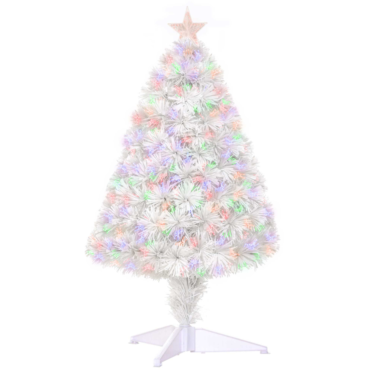 HOMCOM 2.5FT Prelit Artificial Tabletop Christmas Tree with Fibre Optic Lights, Star Top, 85 Branch Tips, White