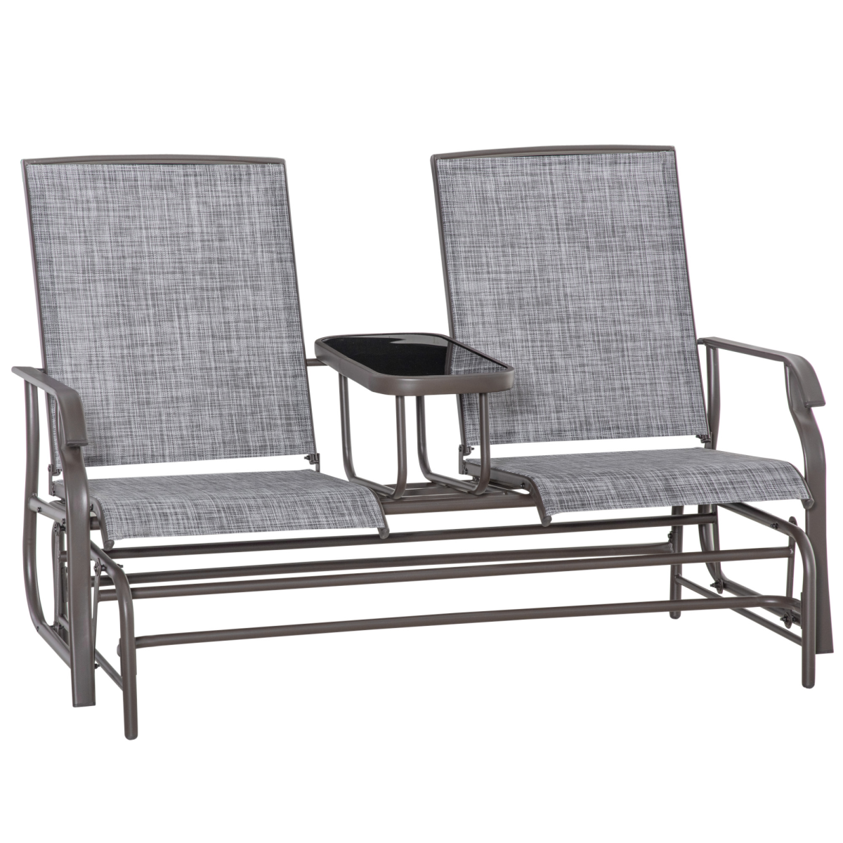 Outsunny 2 Seater Metal Double Swing Rocking Chair with Middle Glass-Top Table
