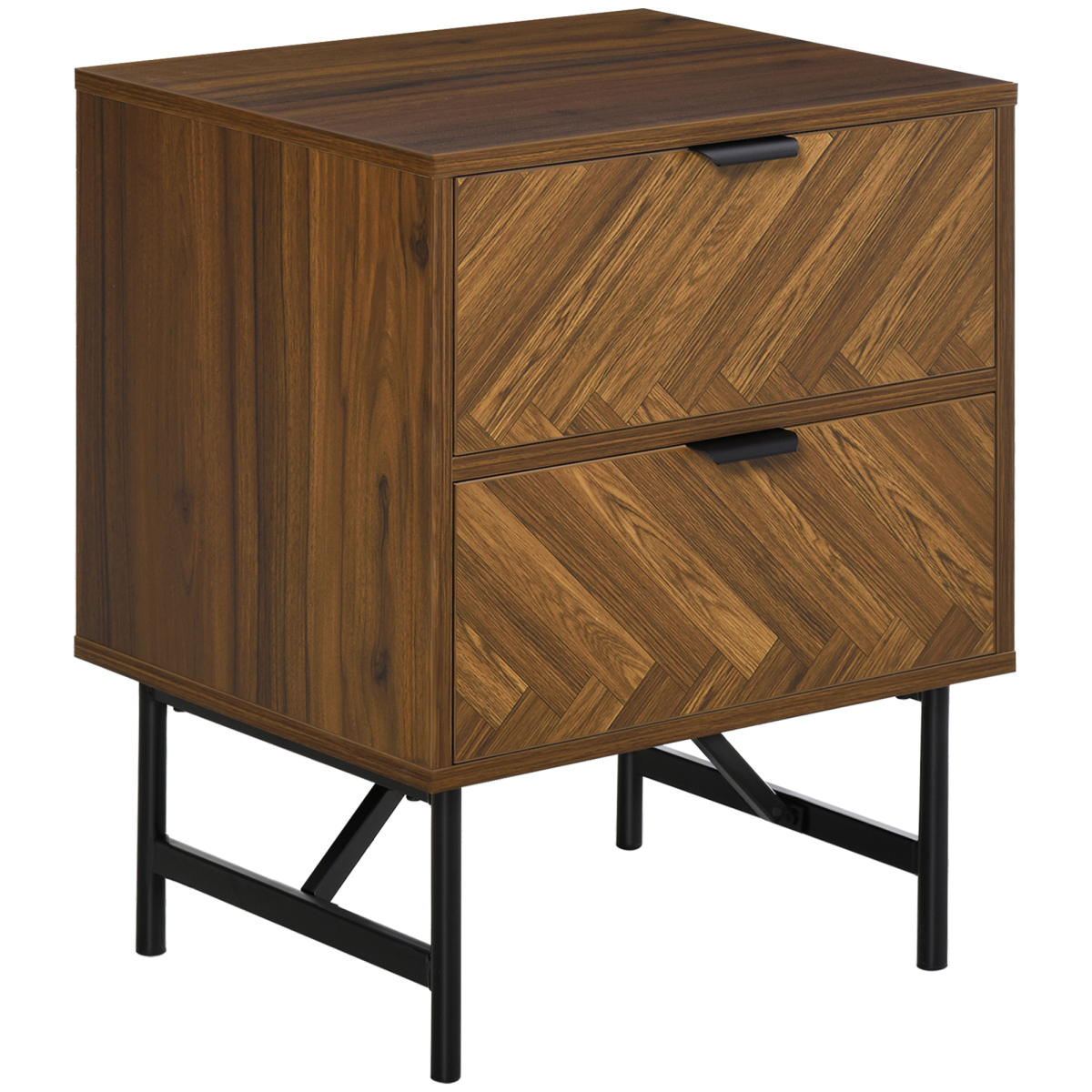 HOMCOM Side Cabinet with 2 Storage Drawers, Herringbone Pattern, Walnut Brown