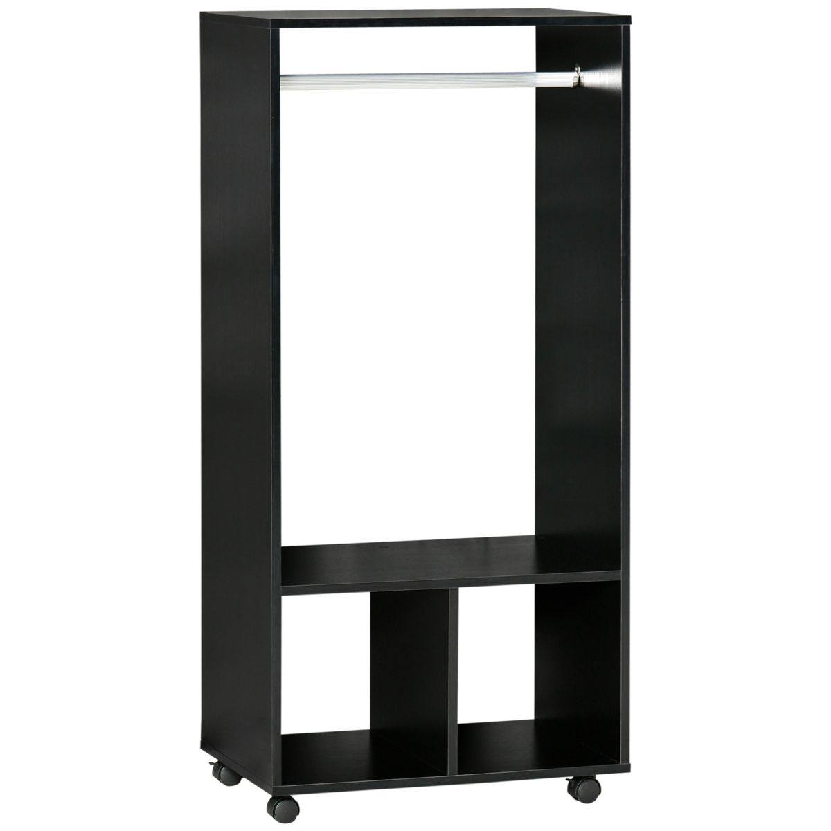 HOMCOM Open Wardrobe Clothes Rail with 2 Shelves, Hanging Rail and 4 Wheels, Black