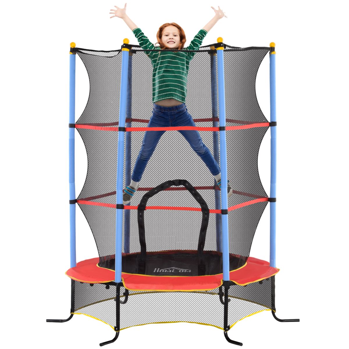 HOMCOM Kids Trampoline with Enclosure Net and Zip Door, 3-10 Years