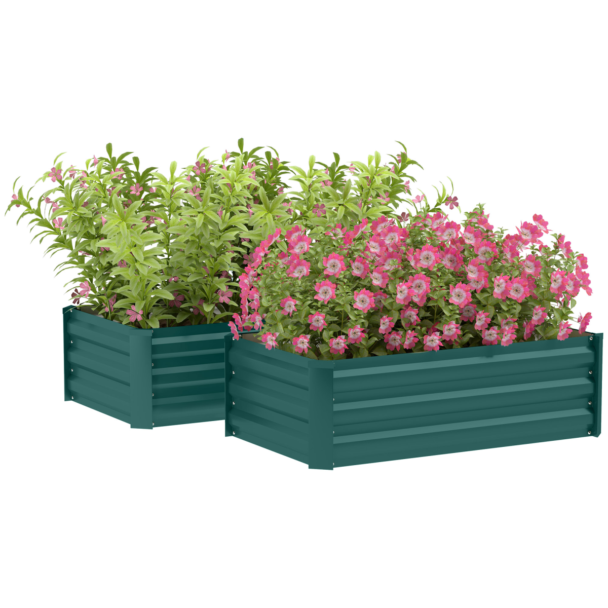 Outsunny Set of 2 Galvanised Steel Raised Garden Beds, Green