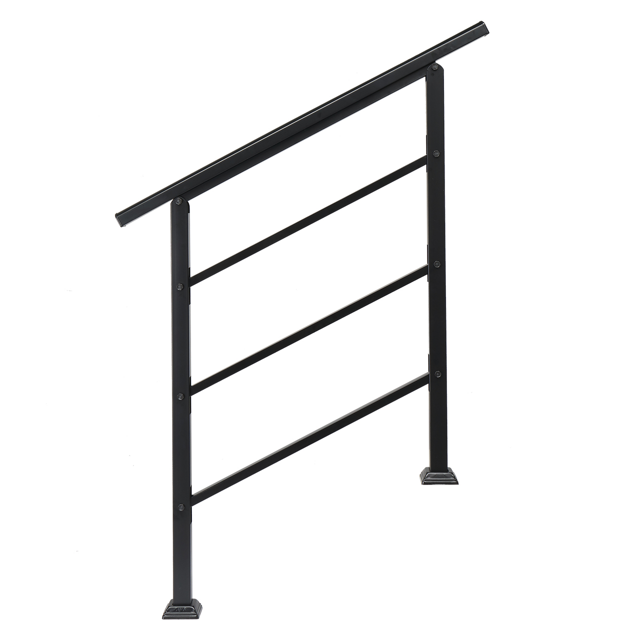 Outdoor Steps Wrought Iron Handrail for 1 to 3 Steps, Black with Installation Kit