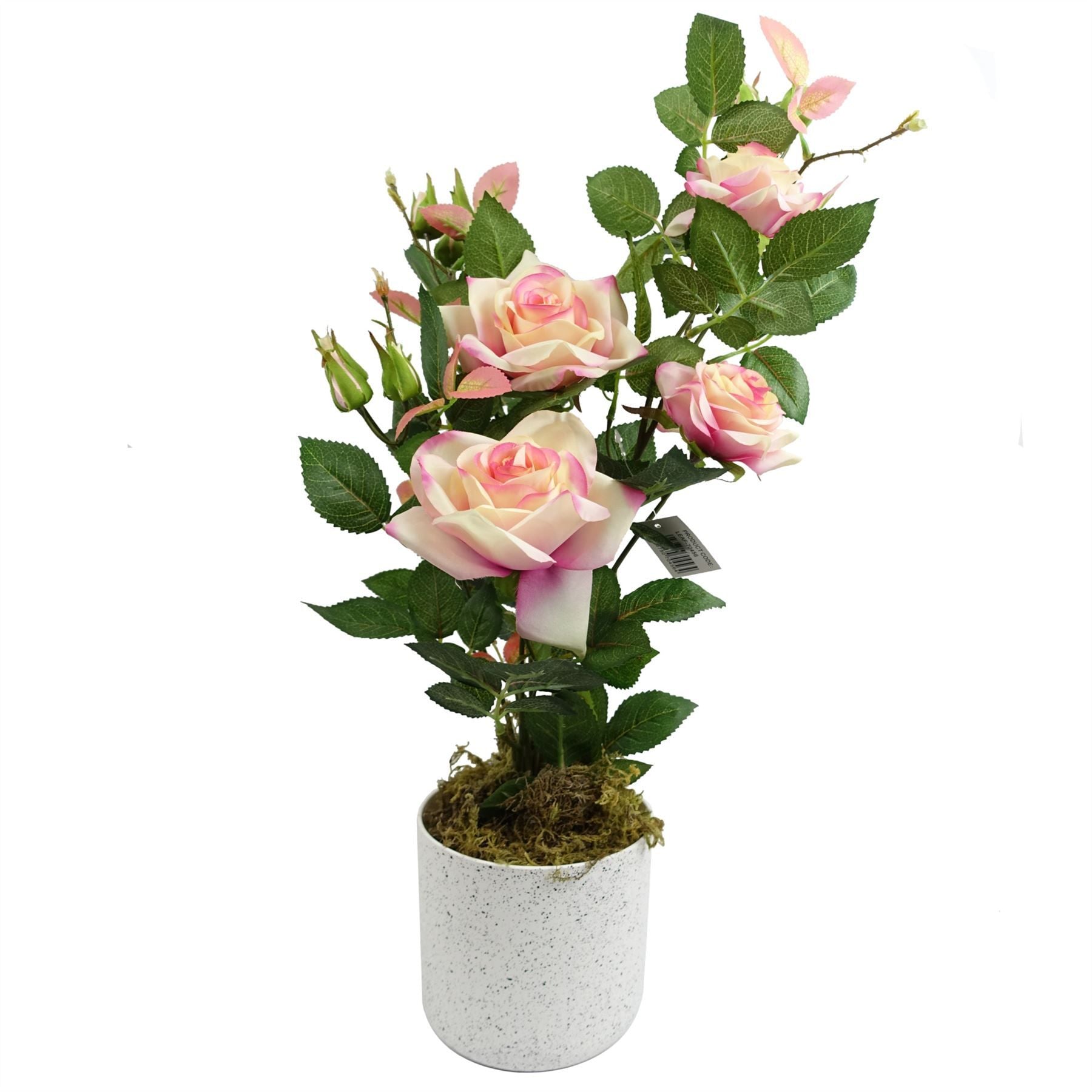 Leaf 50cm Artificial Pink Rose Plant in Decorative Weighted Pot