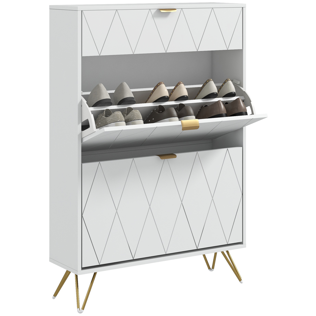 HOMCOM Slim Shoe Storage Cabinet with 2 Flip Drawers, White