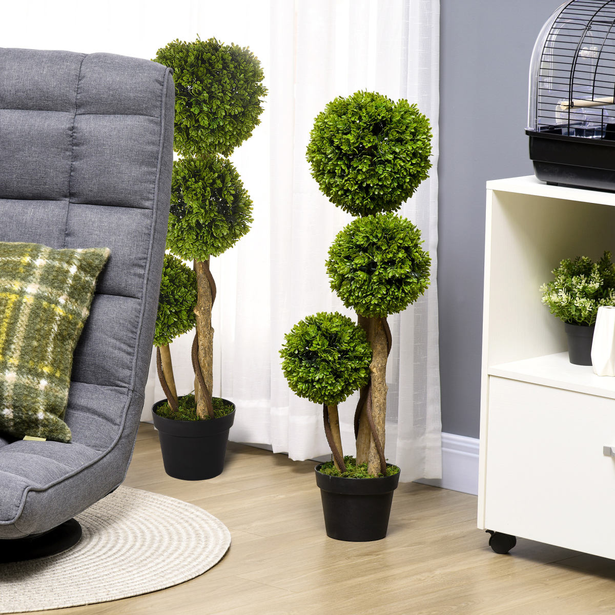 90 cm Artificial Boxwood Three-Ball Topiary Plant