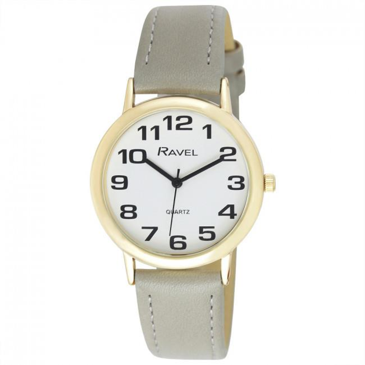 Ravel Mens White Easy Read Dial Grey Faux Leather Strap Watch