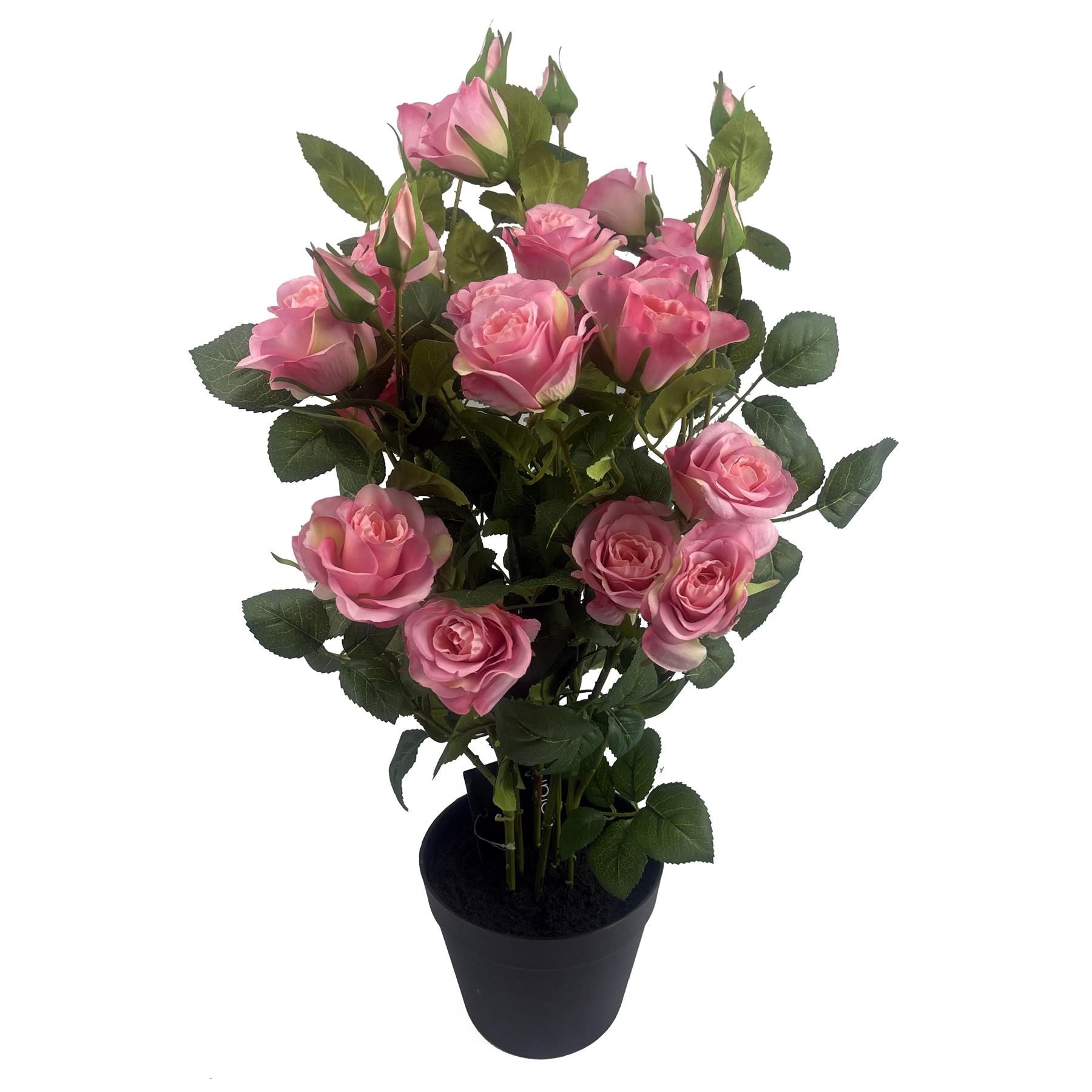 Leaf 60cm Premium Artificial Pink Rose Bush with Silk Flowers and Leaves, Potted