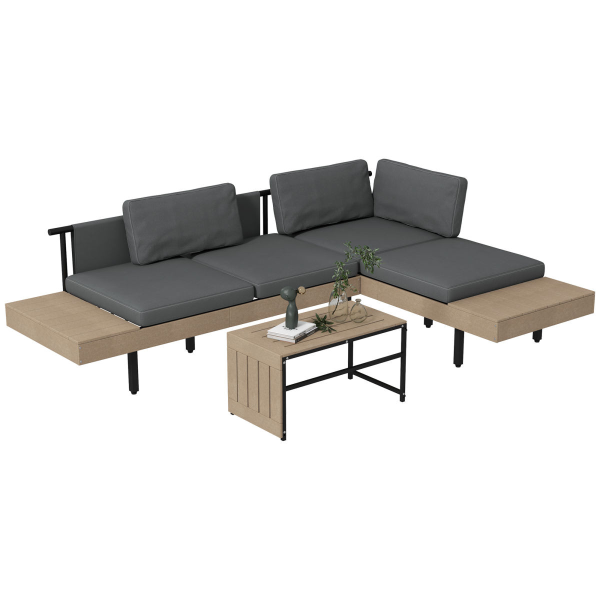 Outsunny 3-Piece HDPE Garden Sofa Set with Cushions, Grey