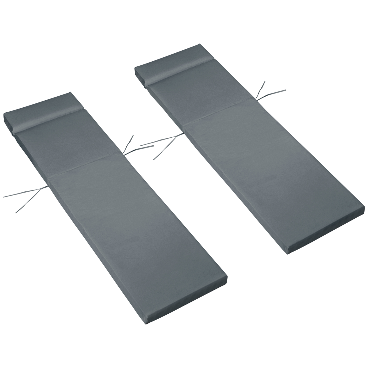 Outsunny Set of 2 Sun Lounger Cushions with Ties, Dark Grey