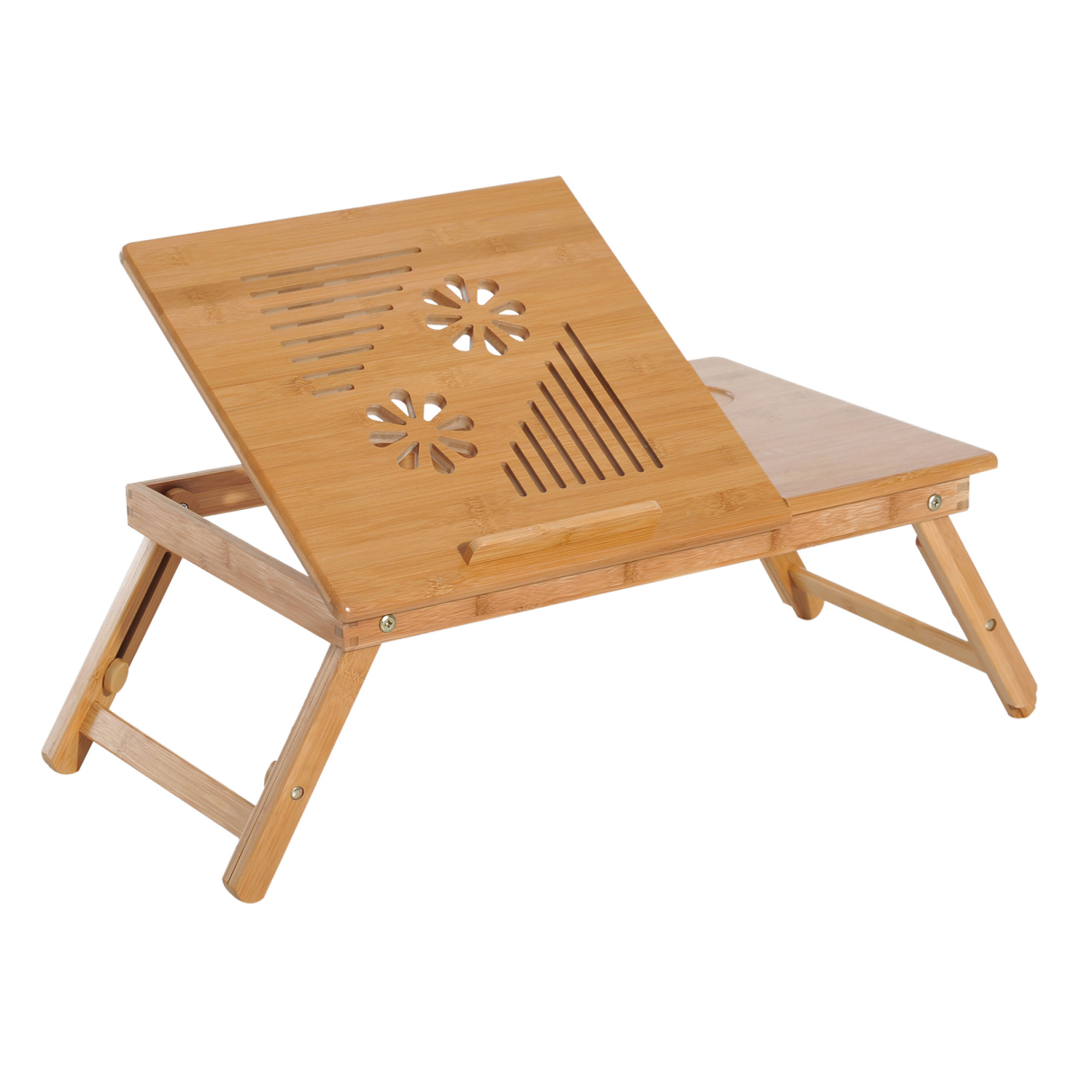 Portable Adjustable Bamboo Laptop Bed Tray Table with Drawer and Cup Slot