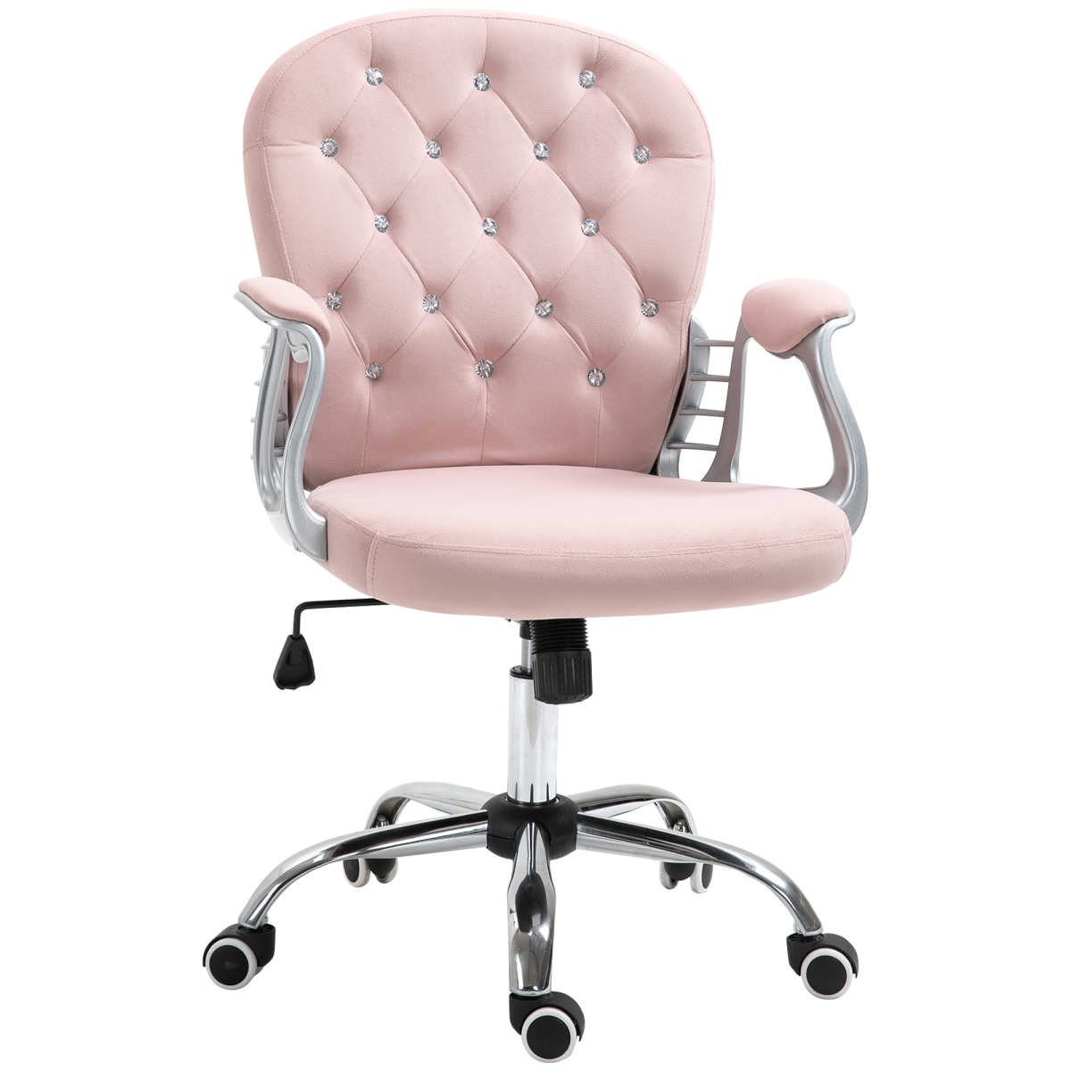 Pink Velour Diamond Tufted Ergonomic 360° Swivel Office Chair
