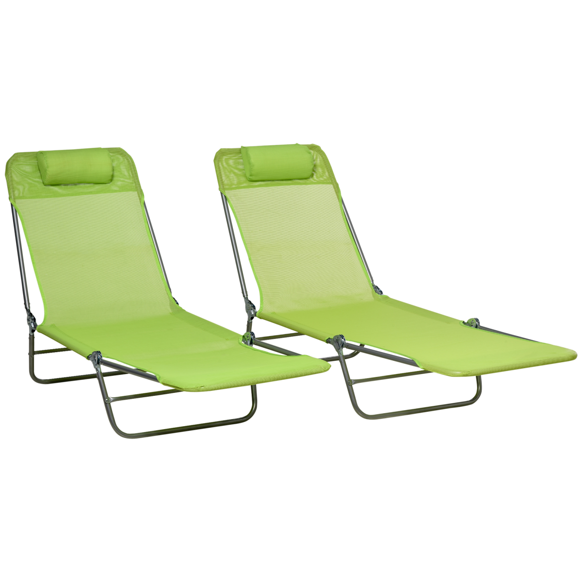 Outsunny Folding Sun Loungers Set of 2, Adjustable Backrest, Pillow, Green