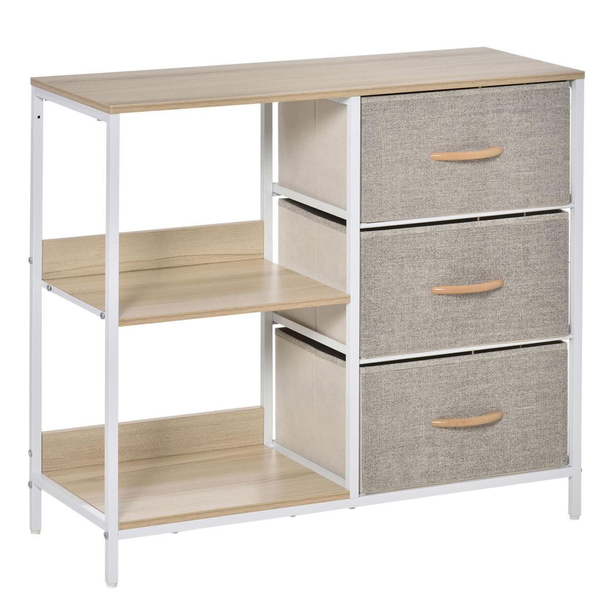 Beige Chest Dresser with 3 Drawers, 3 Shelves and Metal Frame