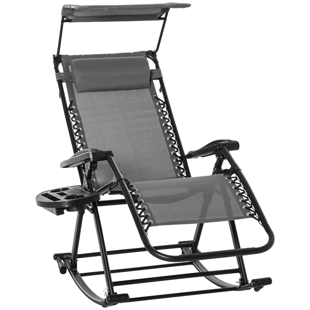 Grey Folding Outdoor Zero-Gravity Recliner Rocker Chair