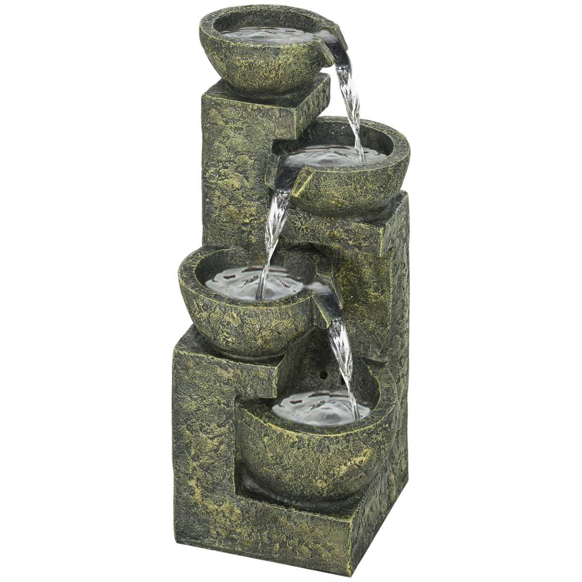Outsunny 4-Tier Stone Look Garden Fountain with Adjustable Flow