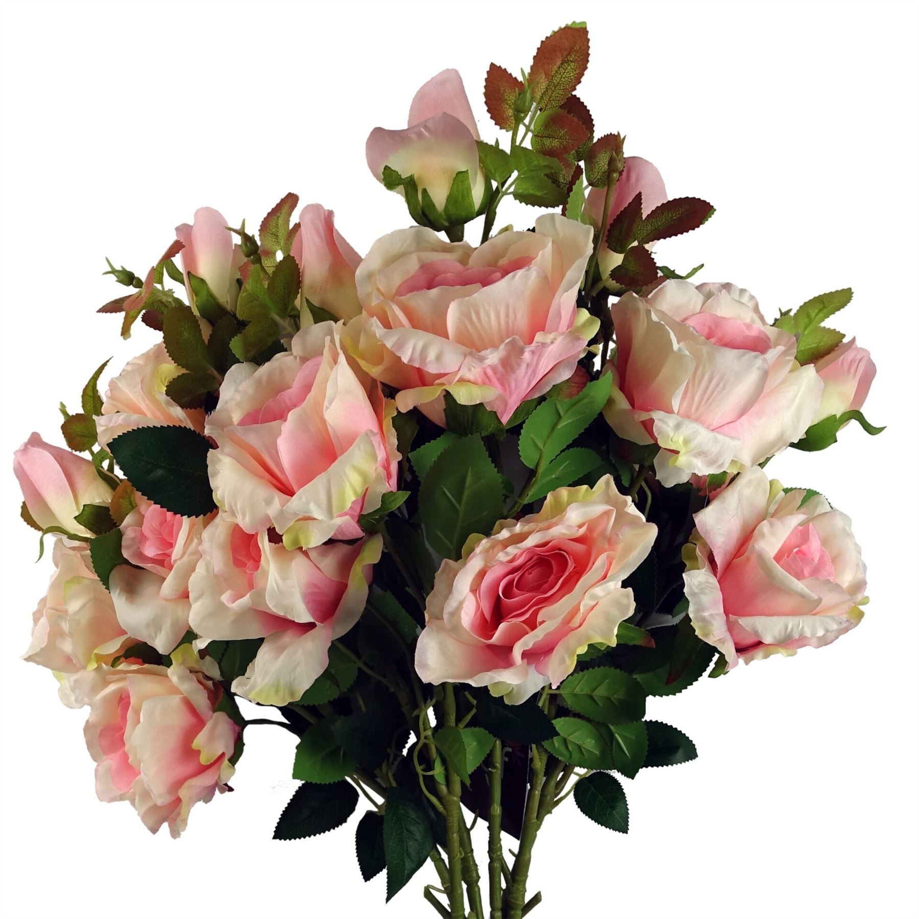 Leaf Pack of 6 Artificial Pink Rose Stems, 80cm, 18 Flowers