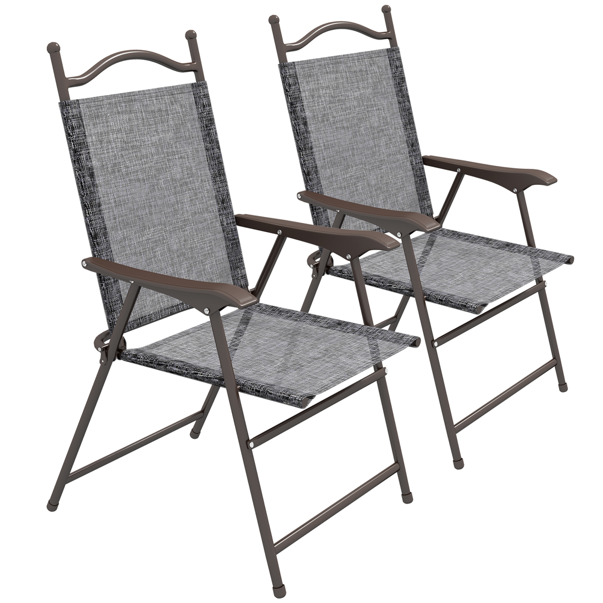Outsunny Set of 2 Folding Chairs with Armrests, Breathable Mesh Seat, Grey
