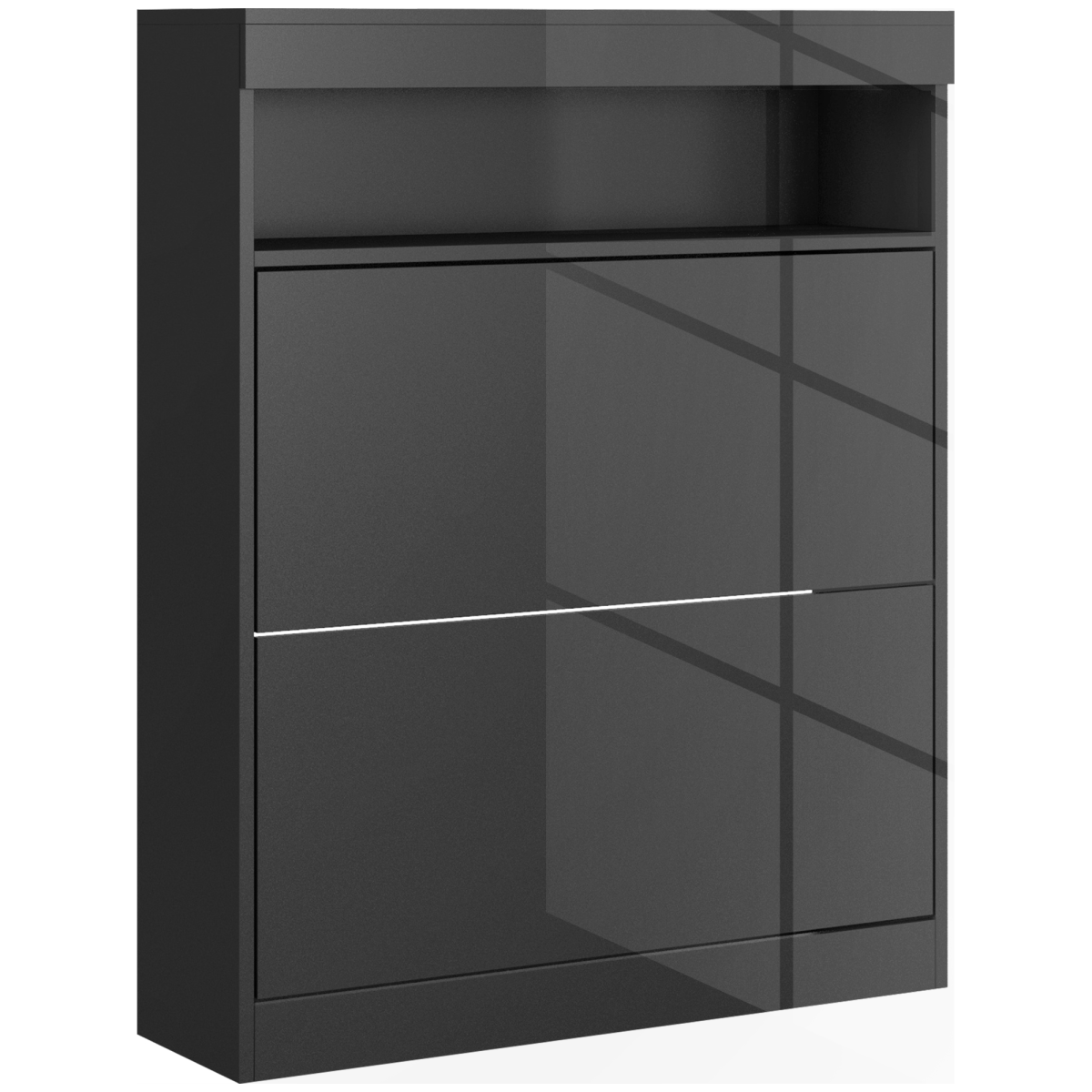 HOMCOM Black Shoe Cabinet with 2 Flip Drawers, Wall Mounted/Freestanding