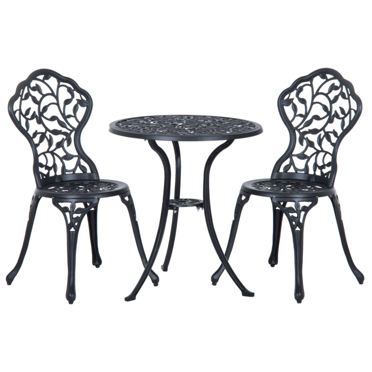 Outsunny 3 Piece Cast Aluminum Bistro Set, Black