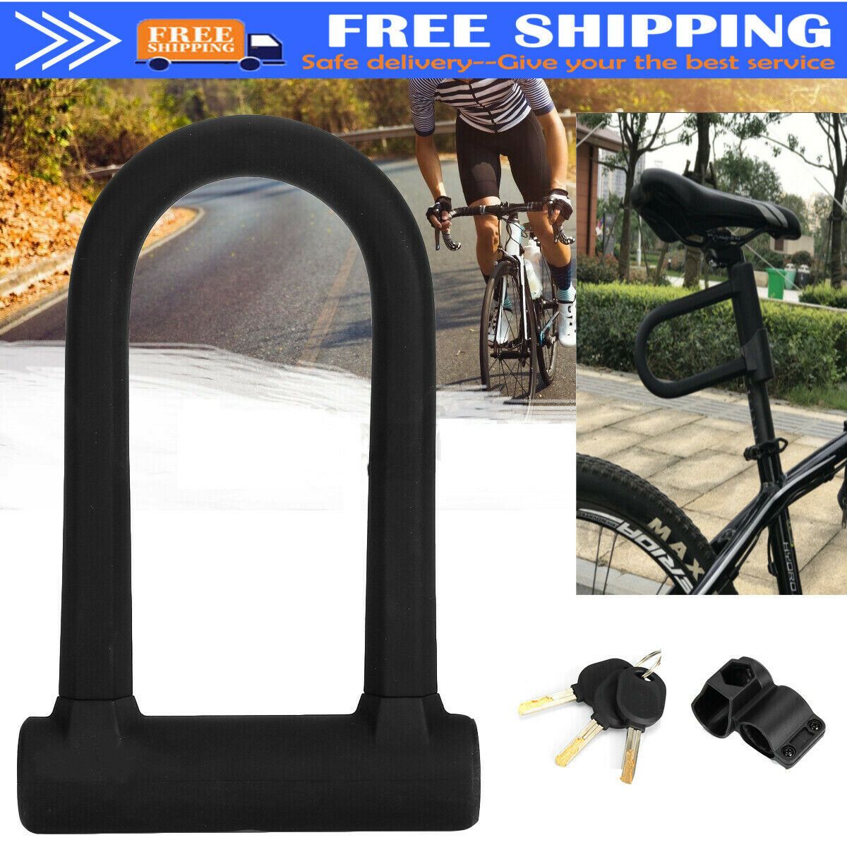 Heavy Duty D/U Lock for Bikes, Scooters & Motorcycles with Key, Black