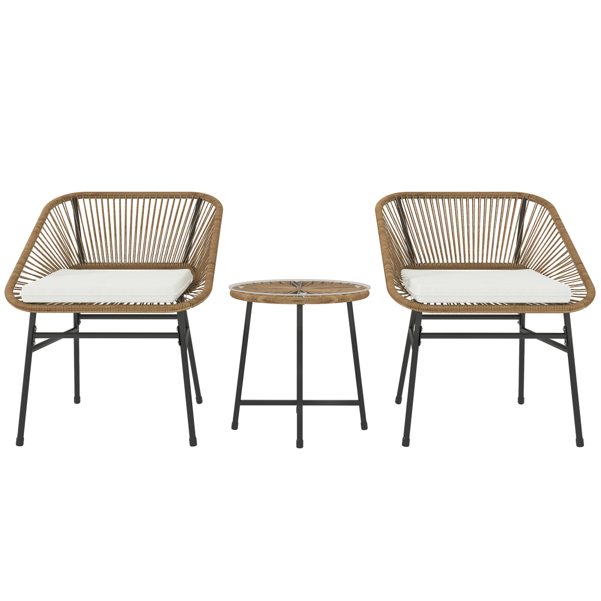 Outsunny 3-Piece Rattan Bistro Set with Cushions for Balcony
