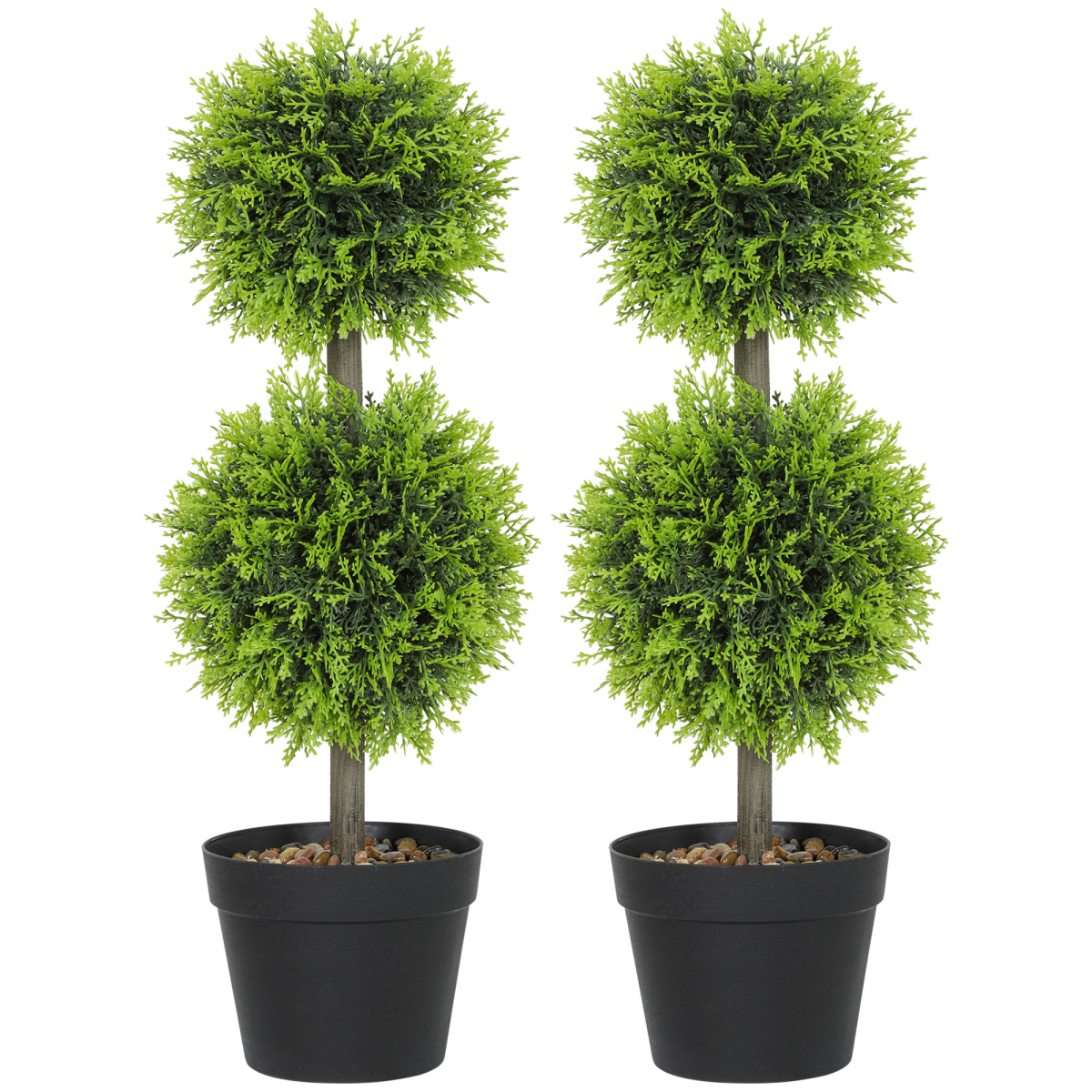 HOMCOM Set of 2 Artificial Cypress Topiary Ball Trees with Pot