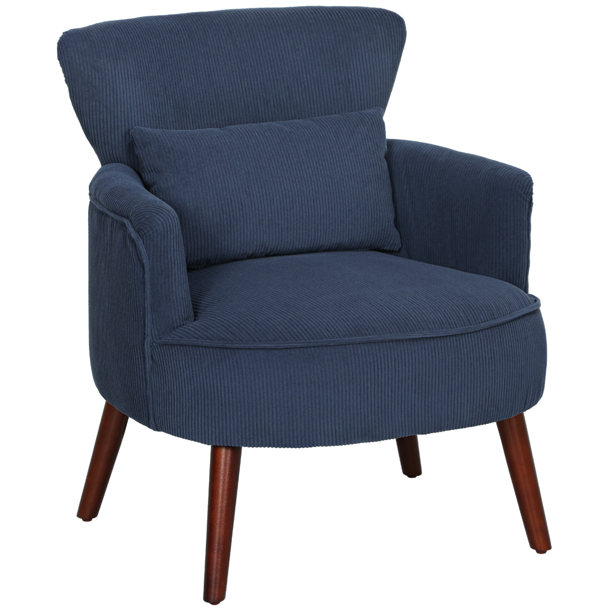 HOMCOM Blue Corduroy Wingback Armchair with Padded Seat & Backrest