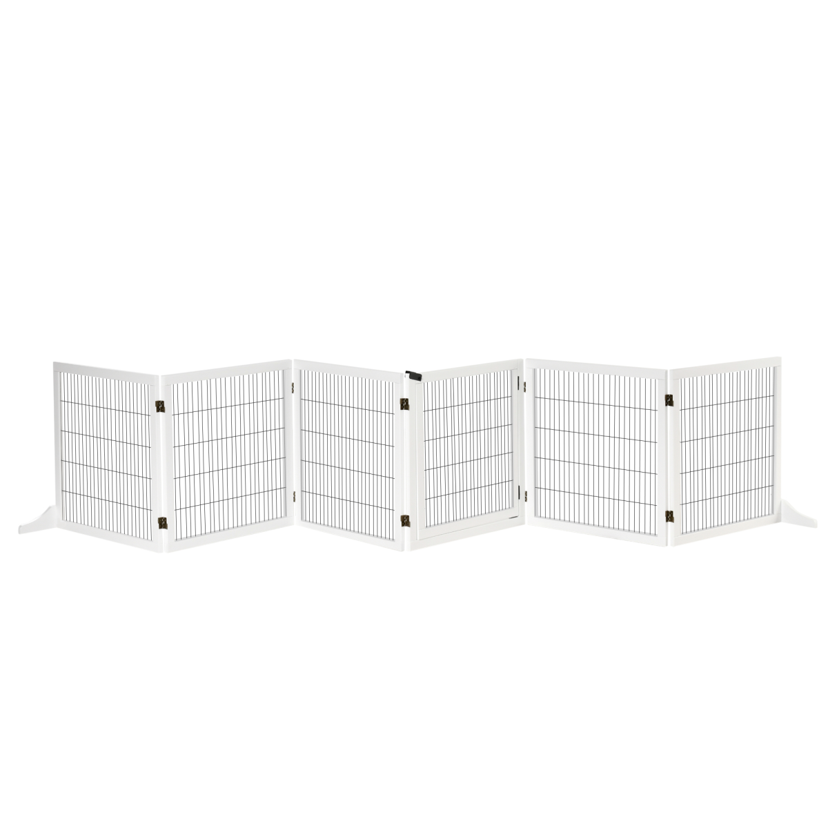 Freestanding 6-Panel Foldable Wooden Pet Dog Gate with Safety Lock, 432cm Long