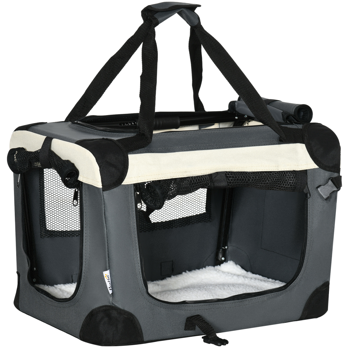 51cm Foldable Pet Carrier with Cushion for Cats and Small Dogs, 3 Doors, Mesh Windows, Foldable Carrier Bag