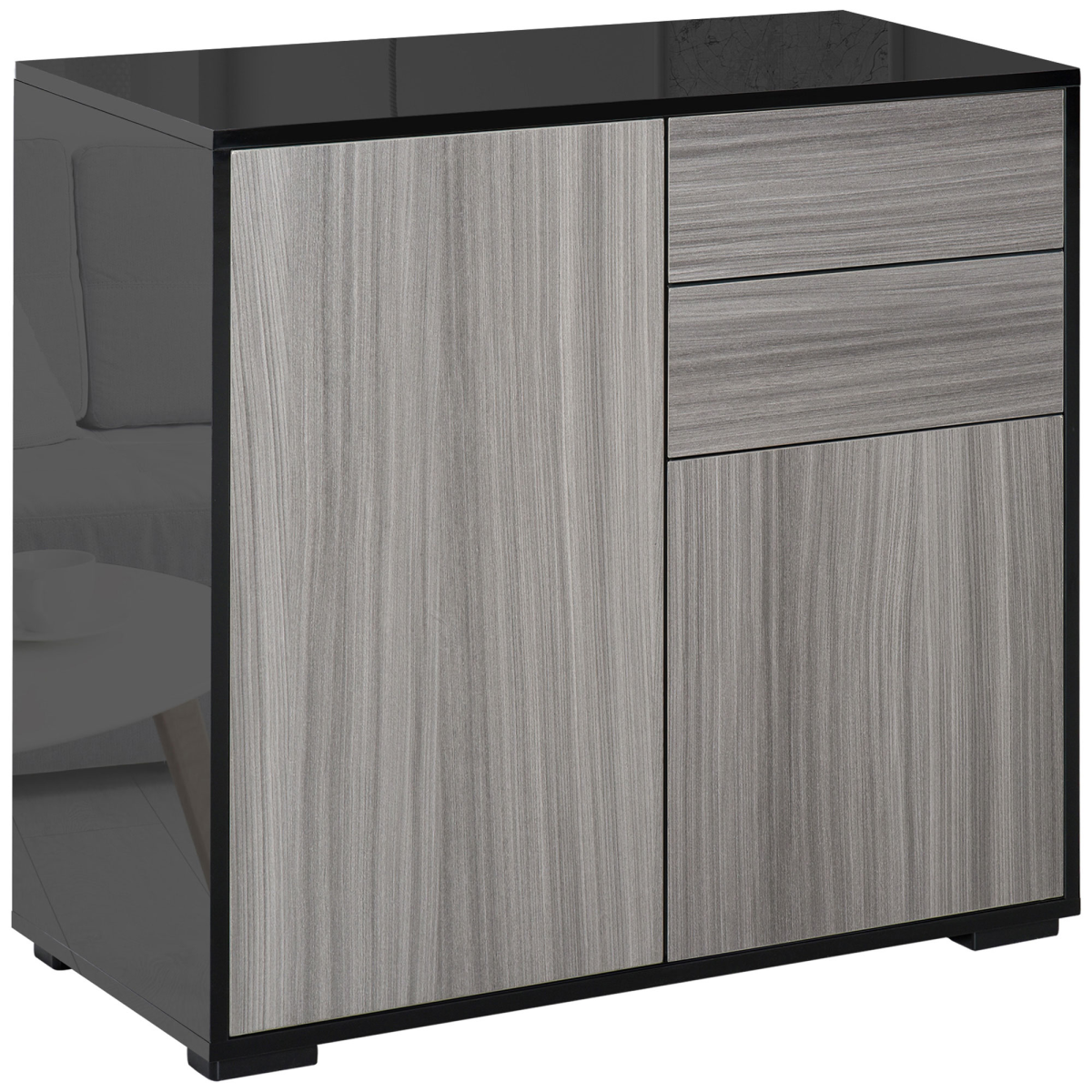 Side Cabinet with 2 Doors and 2 Drawers for Home Office, Grey and Black