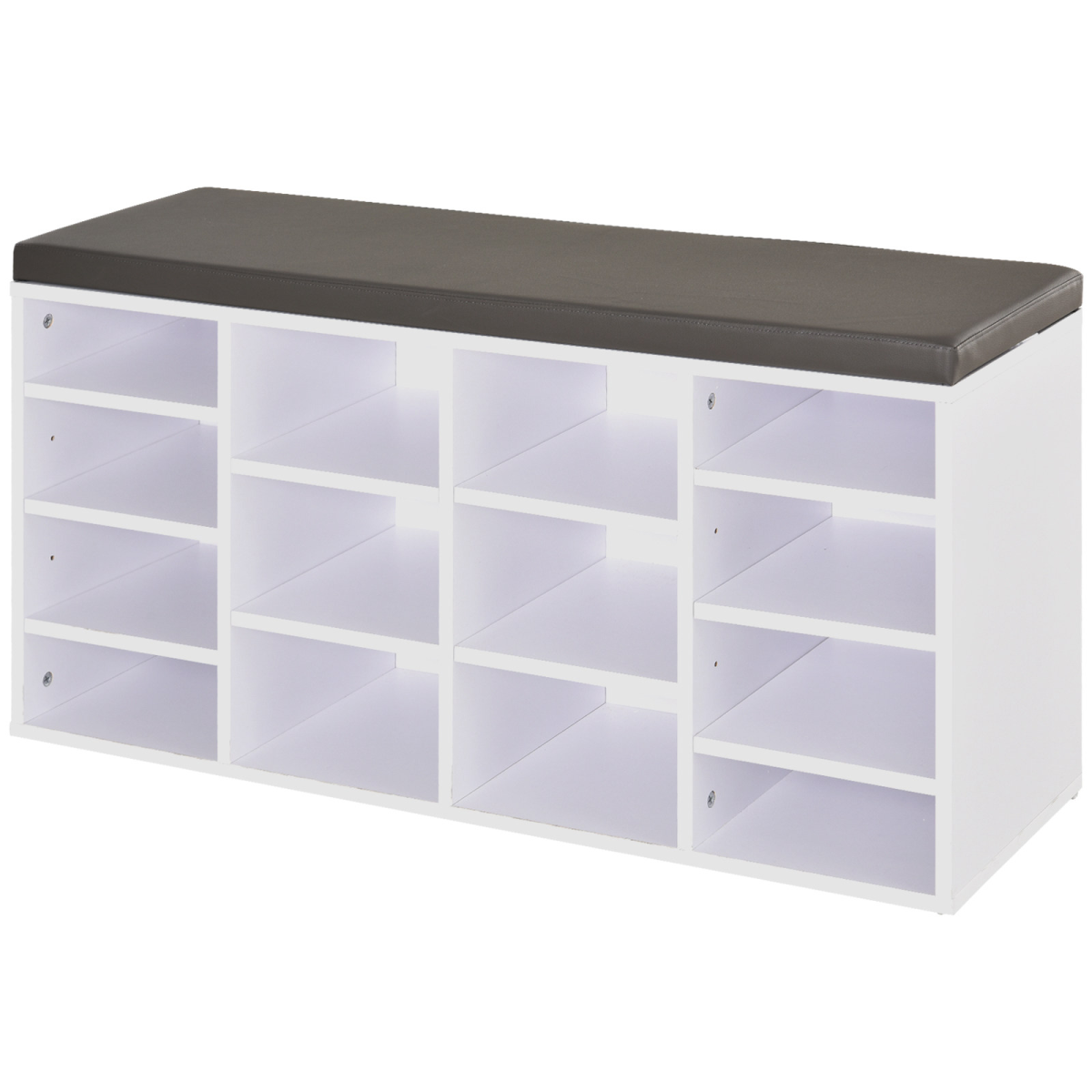 HOMCOM 14-Compartment Shoe Storage Bench with PU Leather Seat, Brown/White