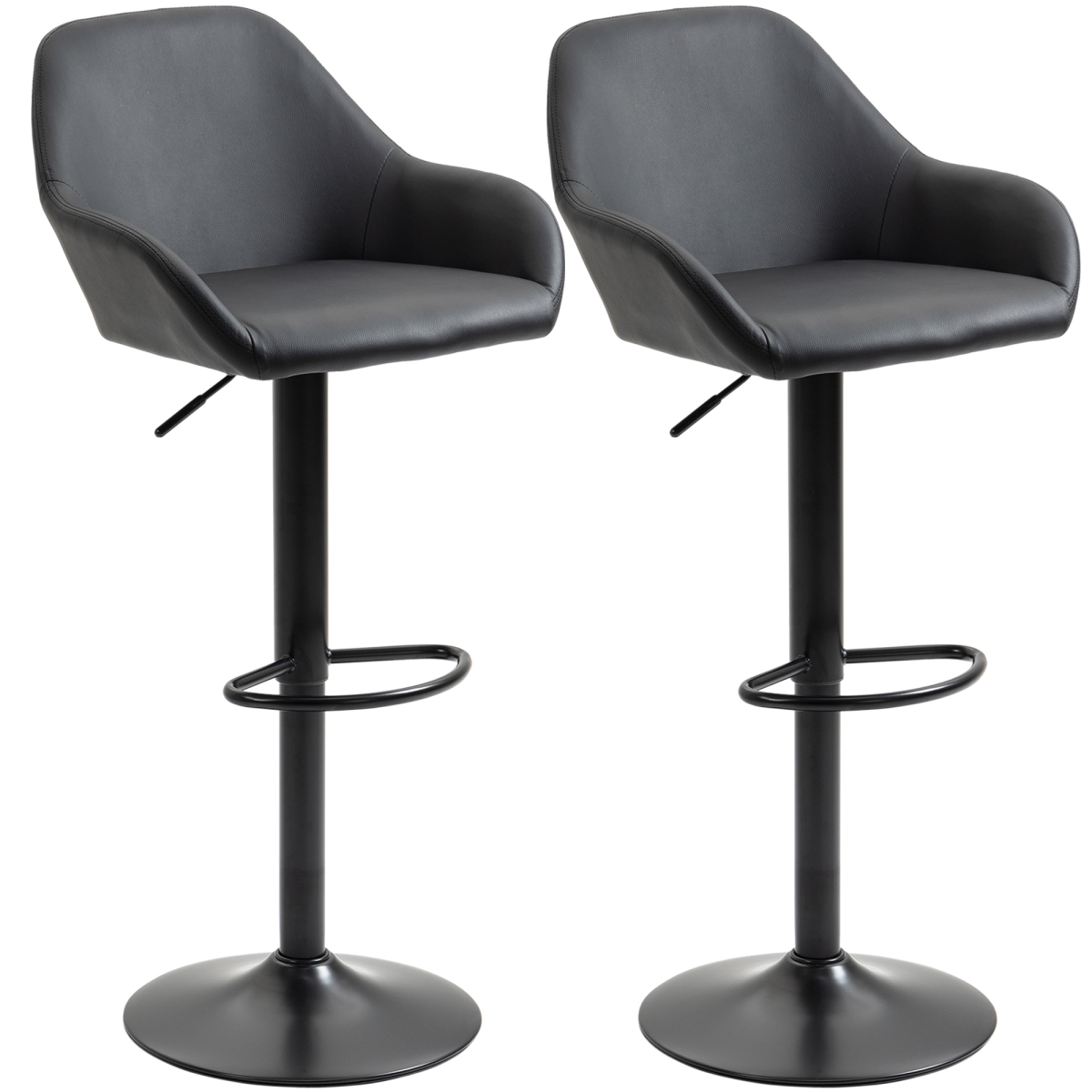 HOMCOM Set of 2 Adjustable Swivel Bar Stools with Backrest and Footrest, PU Leather, Black