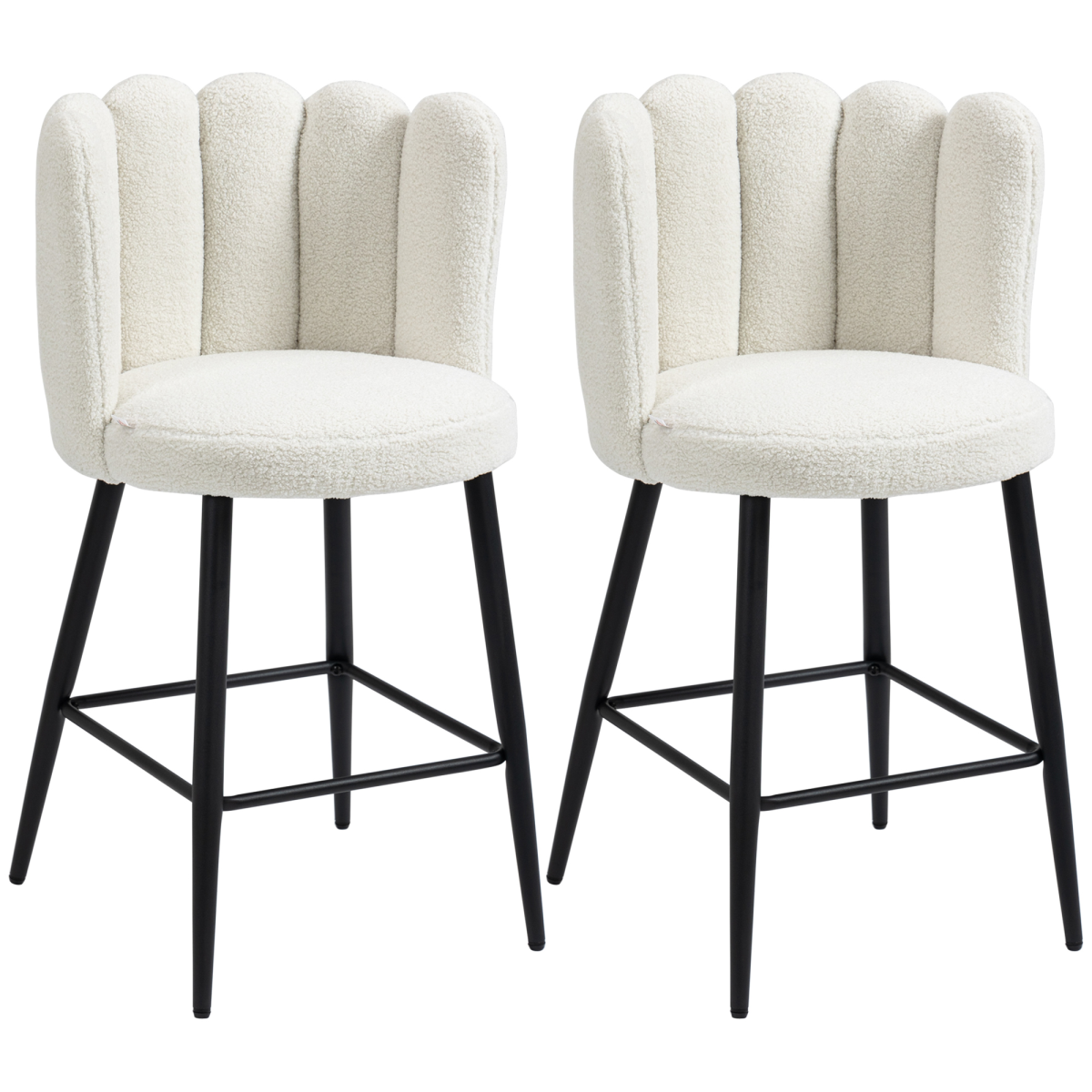 HOMCOM Set of 2 Cream Bar Stools with Backs and Footrest