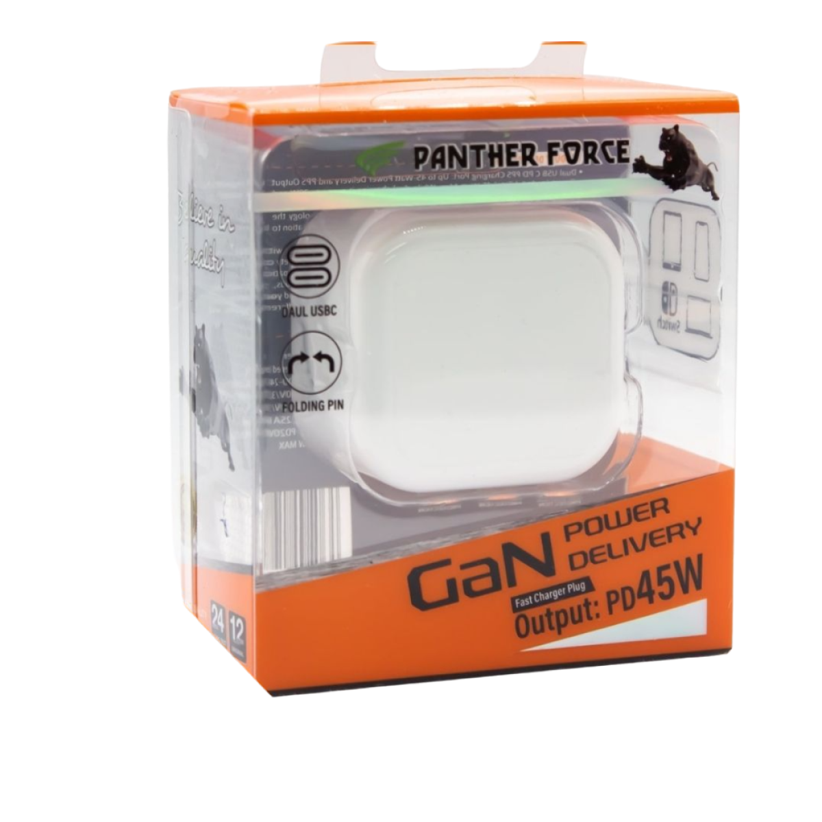 Panther Force 45W Folding Plug with Dual USB-C Ports Fast Charging