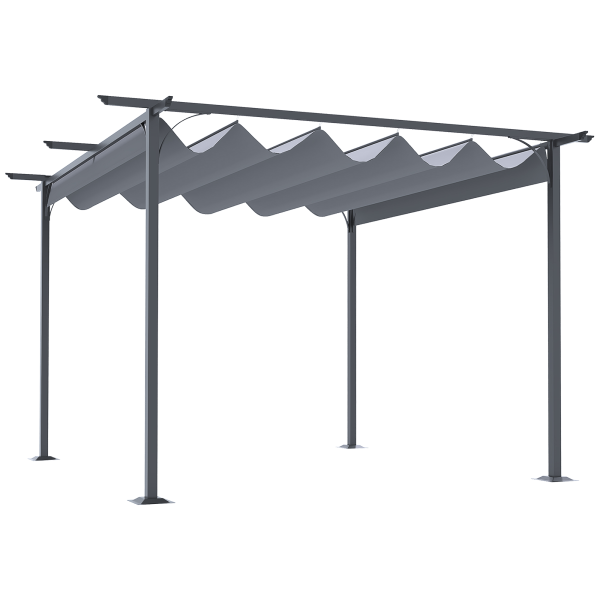 Outsunny 3.5m x 3.5m Metal Pergola Gazebo with Retractable Grey Canopy, Powder-Coated Steel Frame