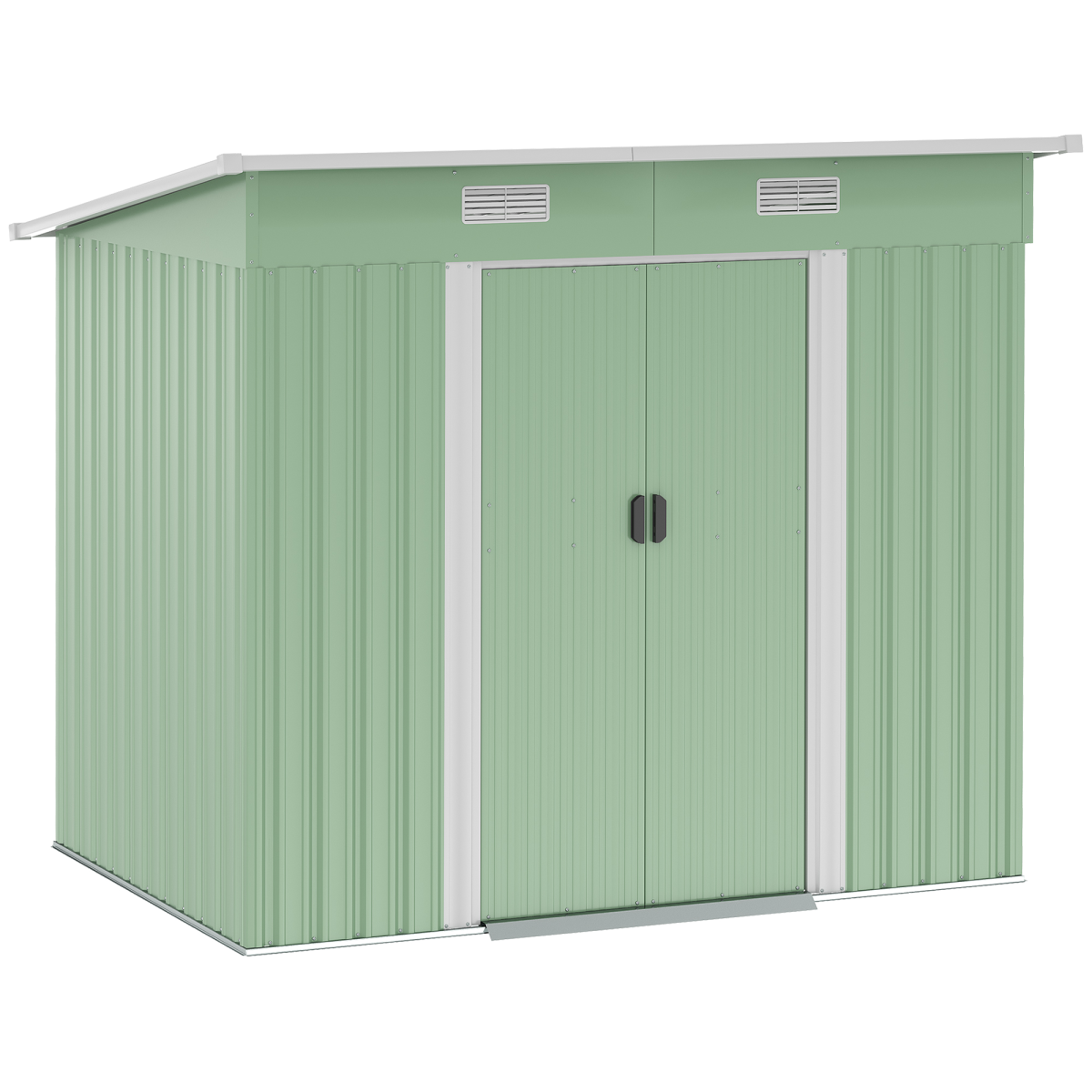 Outsunny 6.8 x 4.3ft Outdoor Garden Storage Shed, Green Corrugated Metal Shed with Sliding Door, Sloped Roof and Front Vents