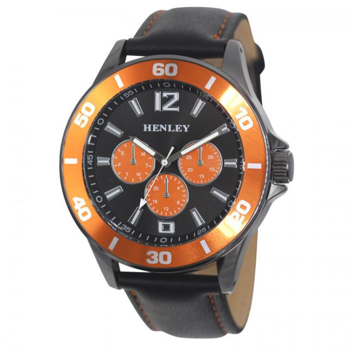 Henley Men’s Polished Gun Tone Sports Watch with Coloured Stitching