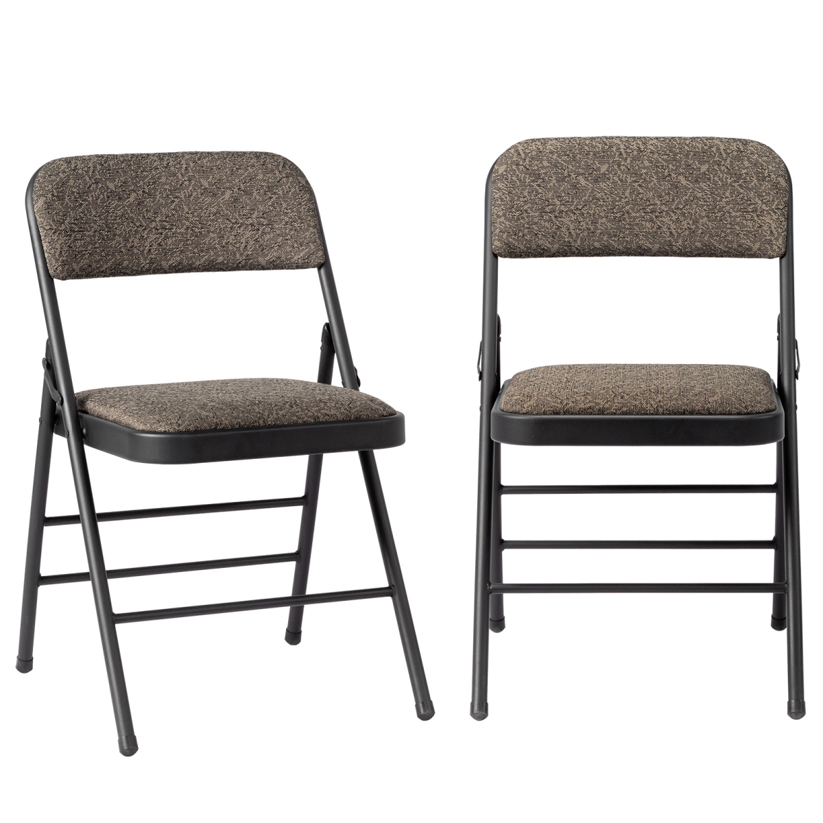 2pcs Black Patterned Padded Folding Chairs with Soft Seat, Frosted Iron Frame, 46x48x76cm